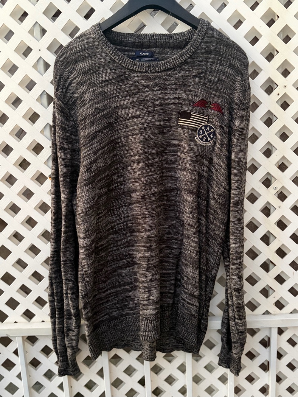 American Rag Men's Charcoal Heather Crewneck Sweater with Chest Patch